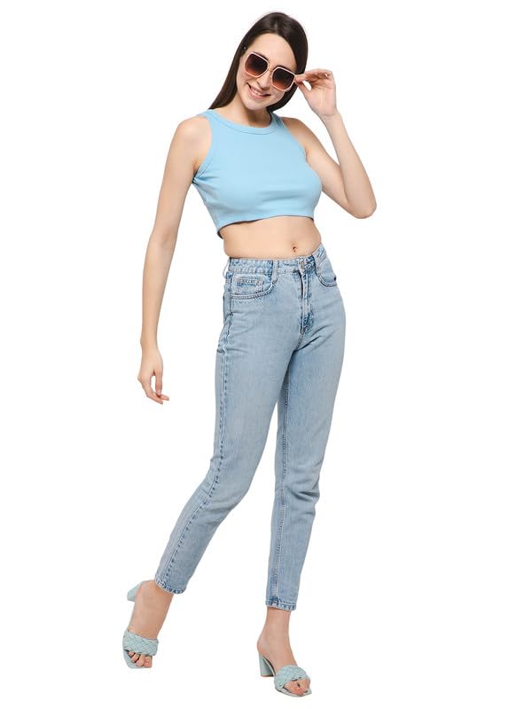 Women's Cotton Chic Basic Ribbed Crop Top (CM0037P03_Blue_)-image-7