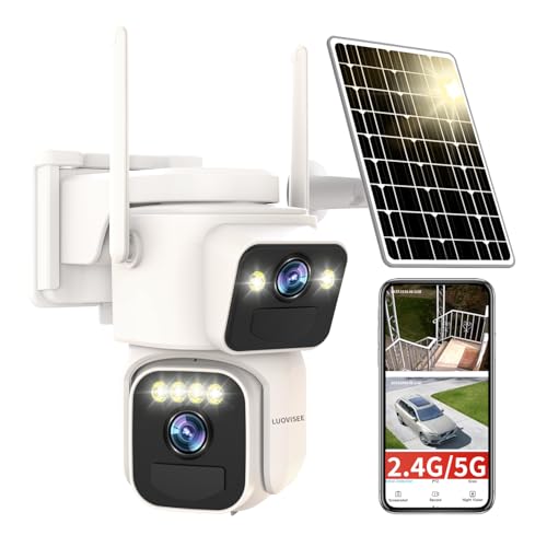 Luovisee Solar Security Cameras Outdoor Wireless,2.4G/5G WiFi Cameras for Home Security, Dual Lens...