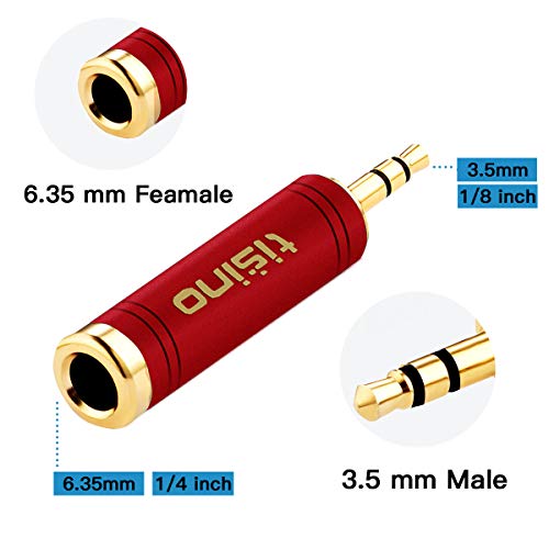 Tisino Stereo Headphone Adapte, 1/8 Inch Female To 1/4 Inch Male & 1/4 Inch Female To 1/8 Inch Male Aux Converter - Red & Blue, 2Pcs #TOP2