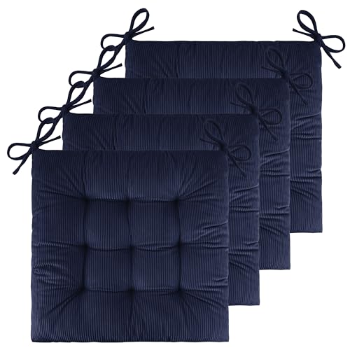 FlyGulls Set of 4 Chair Cushions for Dining Chairs 18 x 18 Corduroy Chair Seat Cushion for Office and Kitchen Chair Comfort Chair Cushion for Long Sitting (48x48cm Navy)