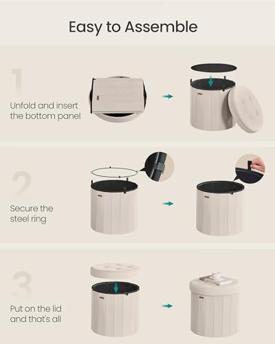 Image of SONGMICS Mazie Collection - Round Storage Ottoman, Folding Footrest Stool with Removable Lid, Easy Assembly, Velvet Vanity Stool for Bedroom, Living Room, Entryway, Cappuccino Beige ULSF608L01