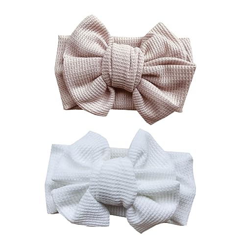 2Pcs Hair Bow Headband Soft Elastic Knitted Waffle Hair Ornament for Newborns Comfortable Non Marking Suitable for Birthday and Family Photos