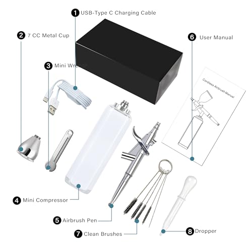 Image of high air Flow Cordless Airbrush Kit, Wireless Portable Air Brush Compressor, Rechargeable Mini Air Brush, Handheld Airbrush Gun for Barber, Model Painting, Nail Art, Makeup, Tattoo (White)