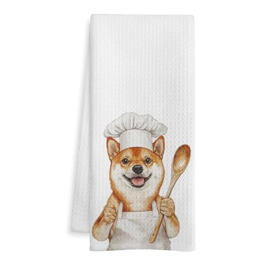 WOTYPU Shiba Inu Gifts Kitchen Towels, Shiba Inu Gifts, Gifts for Dog Lovers Dish Tea Towel, Dog Mom Dad Gift Decorative Hand Towels for Kitchen Bakery Decor, 16x24 Inch