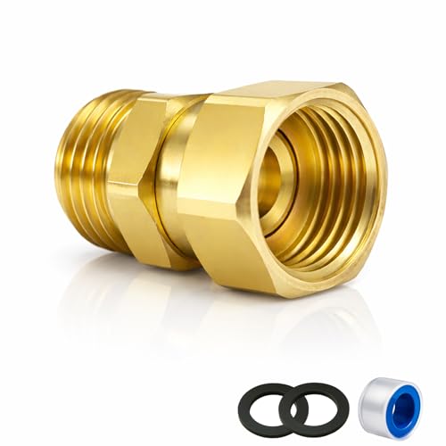 XNTONG Upgraded No-Leak Easy-Rotate Garden Hose Swivel Connector 3/4 GHT Brass Hose Swivel Connector 360 Male to Female Hose Adapter Anti-Kink Fitting with Washer and PTFE Tape