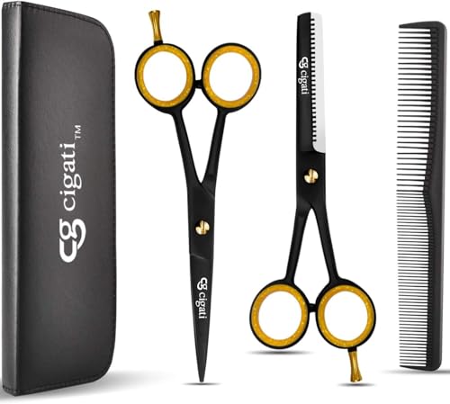 Cigati Hairdressing Scissors with Comb and Thinning | 6.5 Inch Hair Scissors Stainless Steel Razor Edge Blades | Professional Barber Salons Hair Cutting Shears for Men, Women & Children