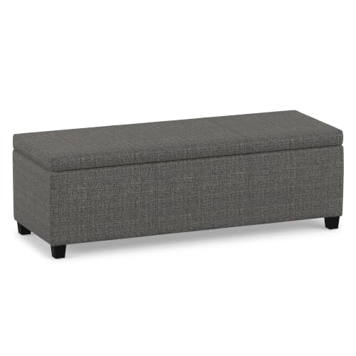 Image of SIMPLIHOME Avalon 48 inch Wide Tweed Look Fabric Storage Ottoman in Red