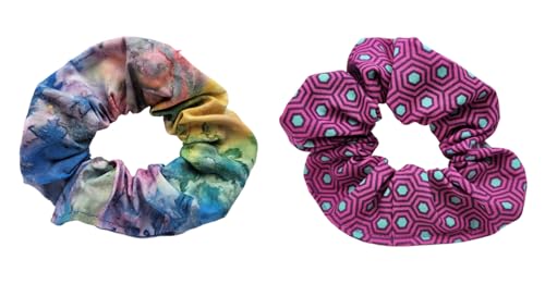 Set of 2, Handmade Cotton Elastic Hair Scrunchies, Washable Hair Ties and Bands, High Quality
