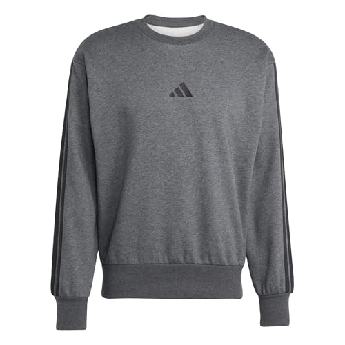 Adidas Herren Essential Three Stripes Fleece Sweatshirt, Dark Grey Heather/Black, L