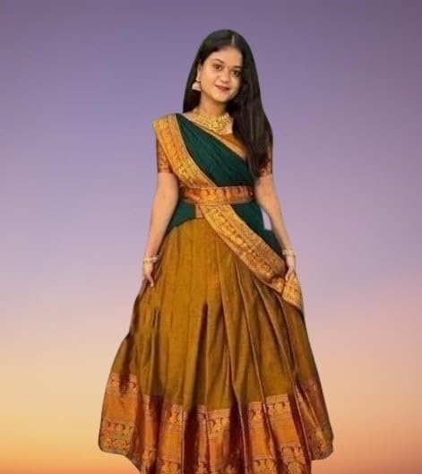 Image of ZITON ARICO MART Women's Indian Traditional Kanjivaram Silk Pure Weaving Lehenga Choli Along With Dupatta And Blouse Piece, Half Saree (Unstitched)