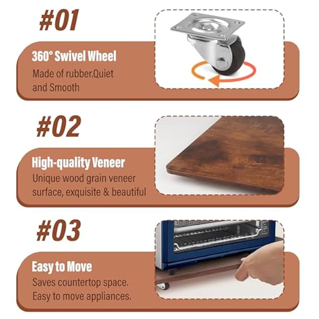 360¡ã Appliance Slider Sliding Tray, Coffee Maker Rolling Tray for Counter Under Cabinet Coffee Pot Mat for Espresso Machine, Toaster, Air Fryer, Quiet Wheels, Brown (Large 15.7¡Á13)