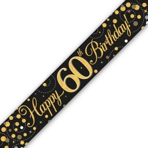 Louise'S 9ft Banner Sparkling Fizz 60th Birthday Black & Gold Holographic