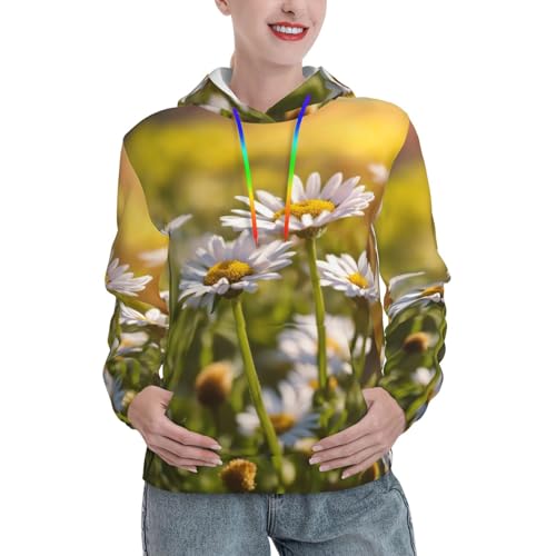 Sweat à capuche marguerite blanche femme EdWal pull ajustable ajusté