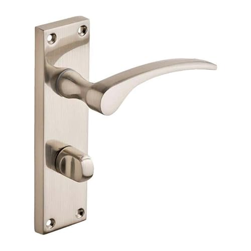Designer Levers - Sofia Long Lever Door Handle - 1 Pair - Brushed Satin Nickel - Bathroom Door Handle - with Thumbturn
