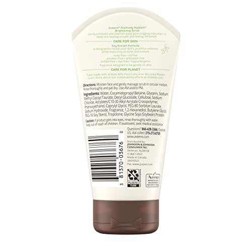 Aveeno Positively Radiant Skin Brightening Exfoliating Daily Facial Scrub, Moisture-Rich Soy Extract, Helps Improve Skin Tone & Texture, Oil-& Soap-Free, Hypoallergenic, 5 Oz #TOP7