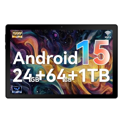 Hakaug 10 Inch Android Tablet, Octa-Core Processor, 24GB RAM 64GB ROM, IPS HD Display, Android 15, Dual Camera, 5000mAh Battery, Widevine L1 Certified, WiFi Bluetooth Tablets ﻿ (Black)