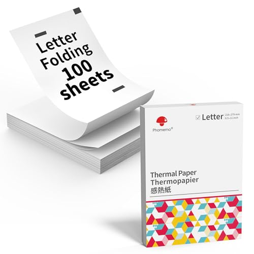 100 Sheets Phomemo Thermal Paper, 8.5'' x 11'' US Letter Size, Smoothing Folded Thermal Print Paper Compatible with M832D M832 M834 M835 M833 M836 M08F-Letter Portable Printer