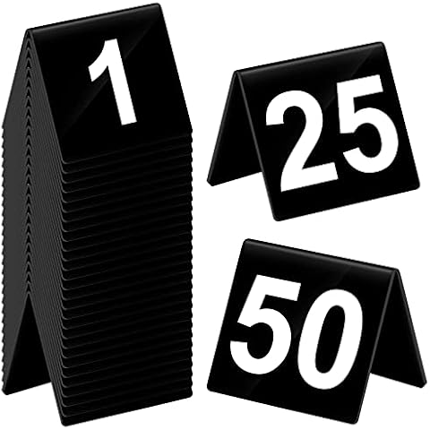 Tuanse Table Numbers 1-50 Acrylic Double Side Numbered Table Tents Restaurant Wedding Table Number Table Tent Numbers Cards Signs for Banquets Party Wedding Reception Plastic Table Numbers (Black) Cover