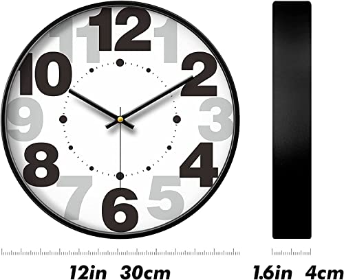 Image of Wall Clock 12 inch Silent Quartz Decorative Wall Clock Non-Ticking Classic Digital Clock Battery Operated Round Easy to Read Handheld Complete Home /Kitchen /Bedroom (433)