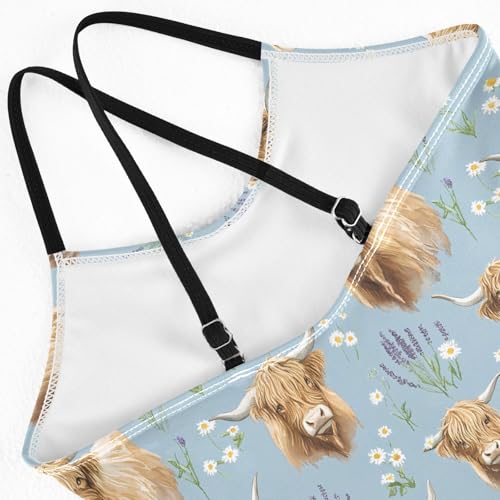 senya Girls Swimsuits One-Piece Swimwear Tie Bathing Suit Beach Summer Round Neck 5-6T Highland Cattle Lavender Pattern4