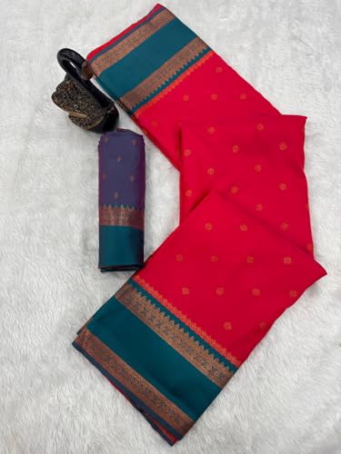 Image of Dharmavaram Pattu Paithani Saree Pure Silk Zari Weaving Floral Border Rich Pallu With Blouse Piece