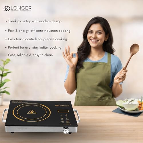 Image of LONGER 2500W Infrared Cooktop with Grill Rack - Dual Control (Touch + Knob), Crystal Glass Hot Plate, Digital Display, 240V Portable Electric Stove, Universal Cookware Compatible