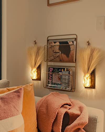 Mason Jar Wall Decor With Led Lights, Jackyled Rustic Mason Jar Sconces With 12 Pcs Faux Pampas Grass, Wall Art Decor For Boho Home Decor, Farmhouse, Bedroom, Kitchen, Living Room Hallway Decorative #TOP2