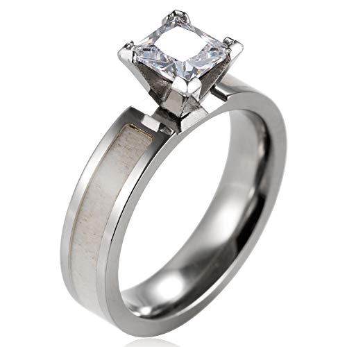Women's 5mm Titanium Cubic Zirconia Engagement Ring with Genuine Antler Inlaid3