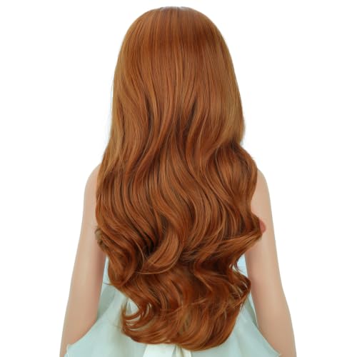 Image of Child Ginger Wig Girls Long Dark Orange Wavy Curly Wig Long Middle Part Wigs for Kids Heat Resistant Synthetic Wigs with Cap