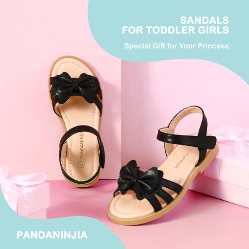 Image of PANDANINJIA Girls Sandals, Open Toe Cute Bow Princess Girls Flats, Sparkly Summer Dress Shoes Sandals for Toddler /Little Kid /Big Kid