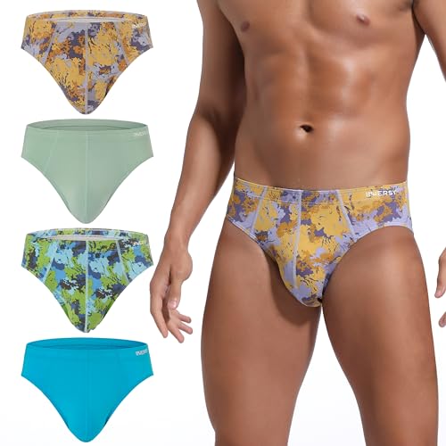 INNERSY Unterhosen Herren Slip Weiche Männer Unterwäsche Bunt Slips ohne Eingriff Mehrpack 4 (L, Hellgrün/Azur/2 Stoffdruck)