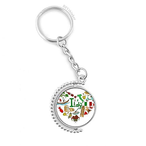 Llavero de bandera de Italia con anillo giratorio de metal y diseño de amor patrio