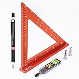 Neitra Square Ruler with Fixed Angle Pin, Accurate Compact Aluminum Alloy Squares with Laser Etched Markings for Carpenter Woodworking Furniture Projects (Orange, 7 Inch)