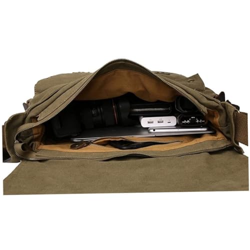 Bolso bandolera de cuero y lona 32cm verde militar miniatura 6