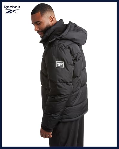 Image of Reebok Mens Winter Jacket - Thick Heavyweight Ski Winter Coat - Warm Insulated Quilted Hooded Puffer Coat for Men