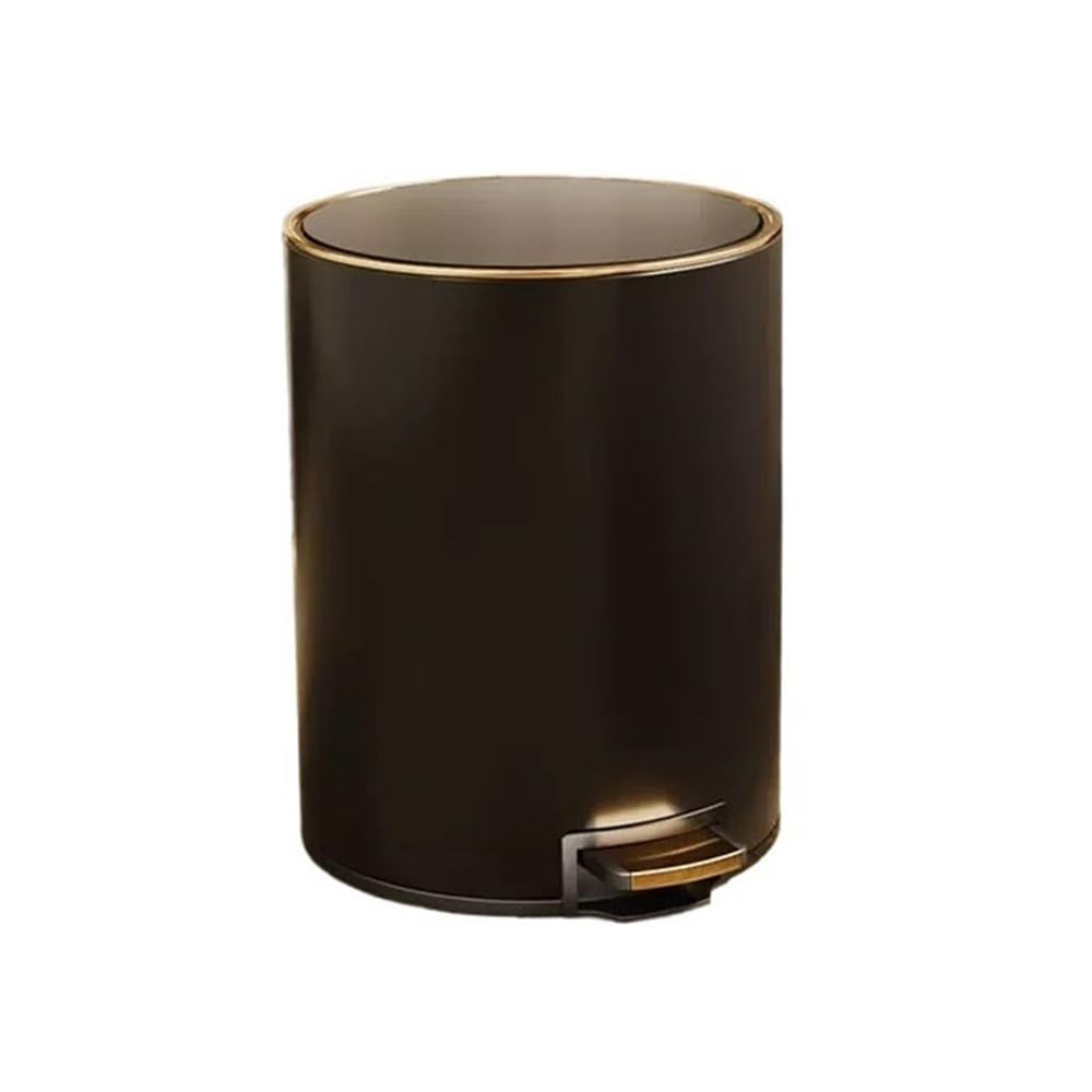 Papelera de Escritorio Bote de basura estilo crema for el hogar, pedal de pie de baño de gran capacidad de acero inoxidable for sala de estar, cocina, con cubierta Cubo de Basura(Negro,Pequeño)