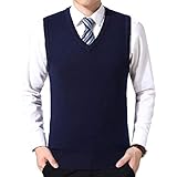 Chaleco de punto cómodo y suave, ajuste holgado, cuello en V, sin mangas, cuello acanalado y dobladillo, color liso.