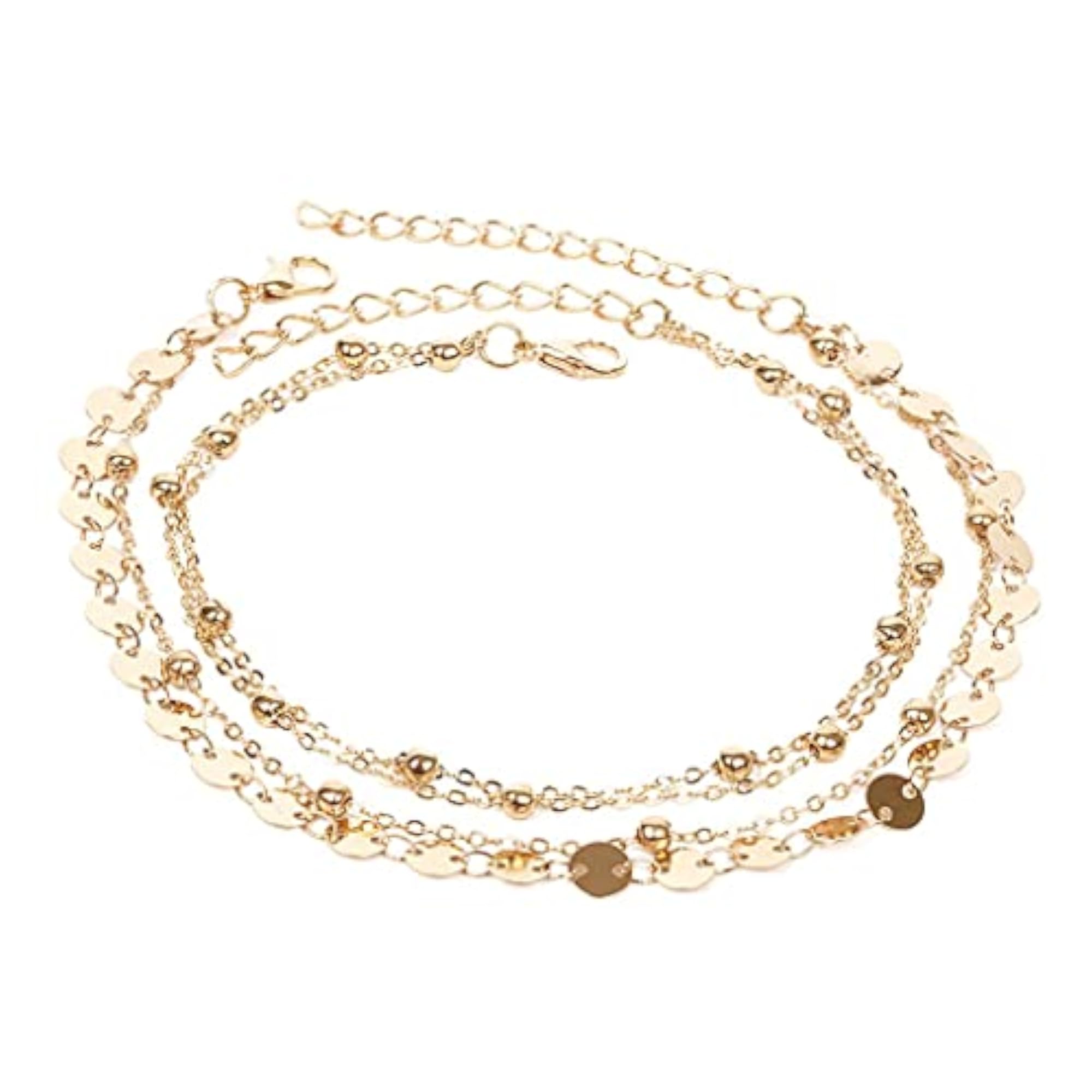 2 Piece Coin Sequin Anklet Chain Ankle Bracelet Set