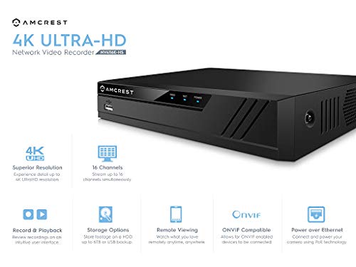 Amcrest (16CH 720p/1080p/3MP/4MP/5MP/6MP/8MP/4K) Network Video Recorder, 16CH (8-Port PoE) NVR - Supports up to 16 x 4K IP Cameras, HDD Not Included (Supports up to 6TB) NV4116E-HS (Renewed) - Image 3