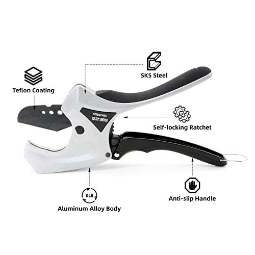 Delixi Pvc Pipe Cutter With Extra Blade, 2-1/2", Pvc Cutter Ratchet-Type Pipe Cutter,Plastic Pvc Pipe Cutter, Pex Ppr,Hoses And Plumbing Pipes With Hex Hole Update #TOP1