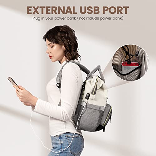 Lovevook Laptop Backpack For Women, 15.6 Inch Work Business Backpacks Purse With Usb Port, Large Capacity Educators Nurse Bag Backbag, Waterproof Casual Daypack For Travel,White-Grey-Black #TOP4