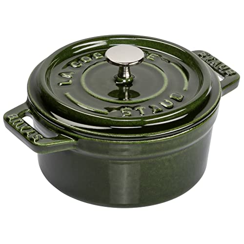 STAUB Mini Cocotte, Gusseisen Bräter, 10 cm, 0,25 L, Alle Herdarten inkl Induktion, Rund, Made in France, Basilikum-Grün – Ansicht 1