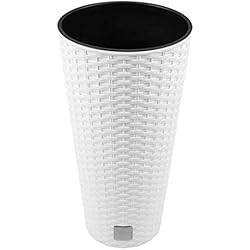 Macetero Alto Ratan Maceta Rato de 8 litros con inserto 20 x 20 x 38 cm en color blanco