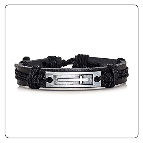 Image of Fashion Cross Tag Bangle Adjustable Leather Cuff Wristband Drawstring Rope Bracelet