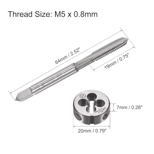 TOP-VIGOR M5 x 0.8mm Metric Left Hand Tap and Die Set, Machine Thread Screw Tap with Round Threading Die - Image 2