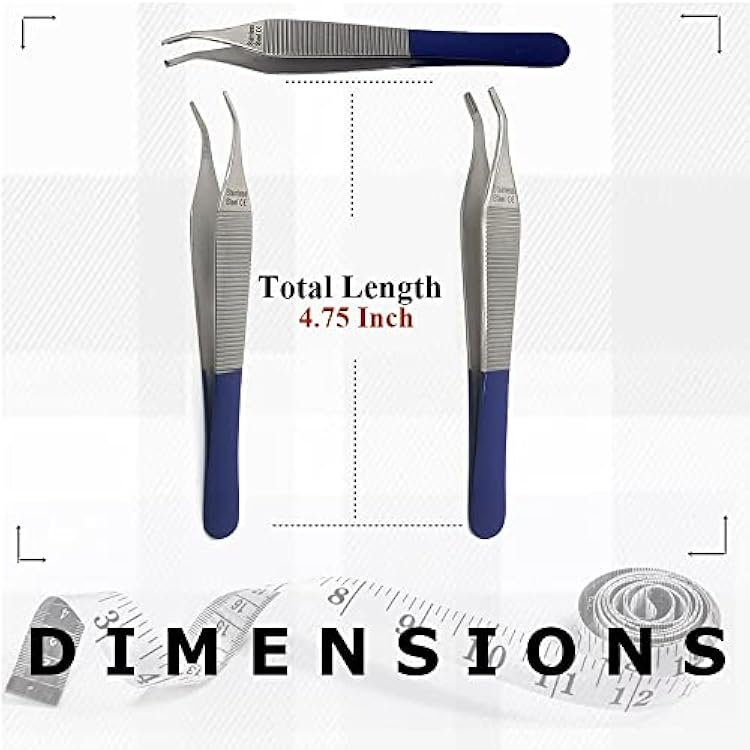 Stainless Steel ADSON Forceps Tissue 1X2 Teeth ADSON Brown Forceps ADSON Dressing Forceps 4.75 Set of 3 Curved Tips Multipurpose Tweezers Blue Handle
