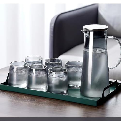 Image of bellemax Water and Juice Black Glasses Set of 6 and Borosilicate Jug Set 1Combo,(6 PC Glasses 270ML and 1 Water Jug 1 Liter), Transparent, Glass and Jug Set for Dining Table (Black - B)