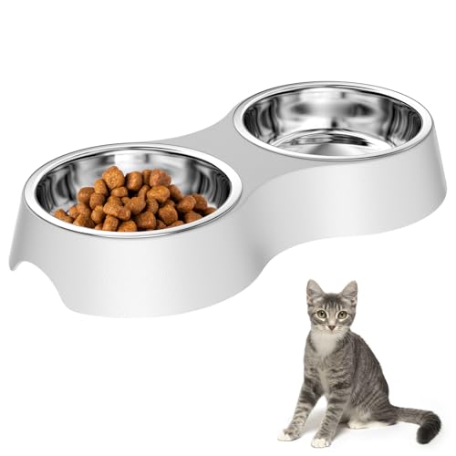 Luazvilkpsar Katzennapf Grau, Futternapf Katze 2er Set Katzennapf Erhöht aus Edelstahl Futterstation rutschfeste, Katzennäpfe Abnehmbarer Fressnapf und Wassernapf für Katzen und Kleine Hunde Luazvilkpsar Katzennapf Grau, Futternapf Katze 2er Set Katzennapf Erhöht aus Edelstahl Futterstation rutschfeste, Katzennäpfe Abnehmbarer Fressnapf und Wassernapf für Katzen und Kleine Hunde