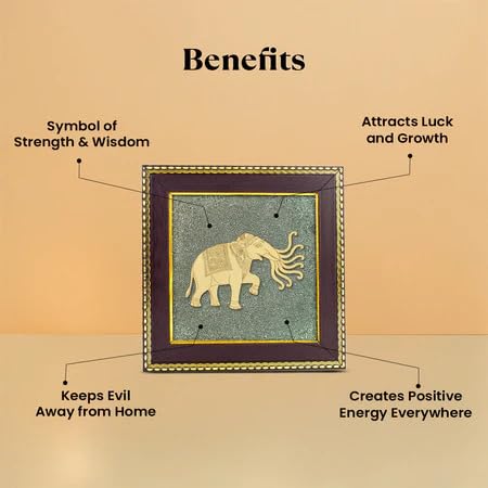Image of Astrotalk 7 Trunk Elephant on Raw Pyrite Frame | Vastu Item for Wealth & Success | Wall Decor Items Living Room | Raw Pyrite Frame for Wall | Gift for Man & Woman | 19x19x1 cm | 1 Piece