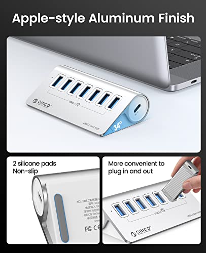 USB C Hub, Hub USB 3.0 in alluminio a 7 porte, Multi USB Adattatore 5 Gbps con 0.5m cavo, Splitter USB con alimentazione 5V/2A porta di tipo C per Macbook, Mackbook Pro - Hub USB - Immagine 2